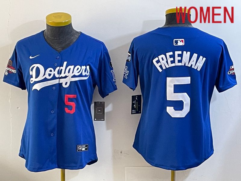 Women Los Angeles Dodgers #5 Freeman Blue Game 2024 Nike MLB Jersey style 12053->women mlb jersey->Women Jersey